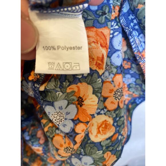 Kirundo Floral Mini Shift Dress EUC Sz Lg Ruffle Hem Neck Tie Polyester Light - Picture 7 of 13